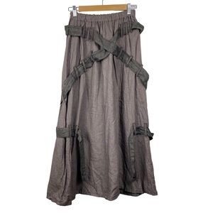 CYNTHIA ASHBY Artsy Lagenlook 100% Linen Maxi Skirt, Tan, Size XS